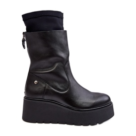 Bottines en cuir pour femmes sur une plateforme massive Maciejka 06246-01 Noir