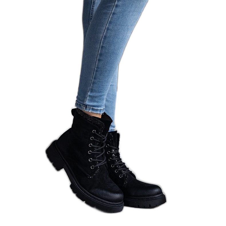 Bottines noires avec empiècements Prairie brillants le noir