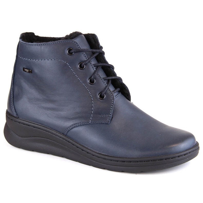 Bottines isolées en cuir, à lacets et zippées, femme, bleu marine Helios 584