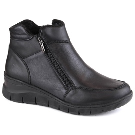 Bottines compensées isolées confortables en cuir, noir Helios 594S