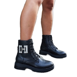 Inna Chaussures de travail noires avec zircons décoratifs Guevara