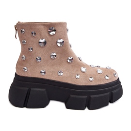S.Barski Bottes isolées en daim avec cristaux D&amp;A MR870-83 Beige