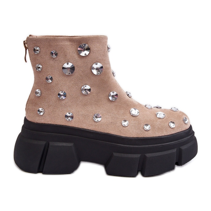 S.Barski Bottes isolées en daim avec cristaux D&amp;A MR870-83 Beige