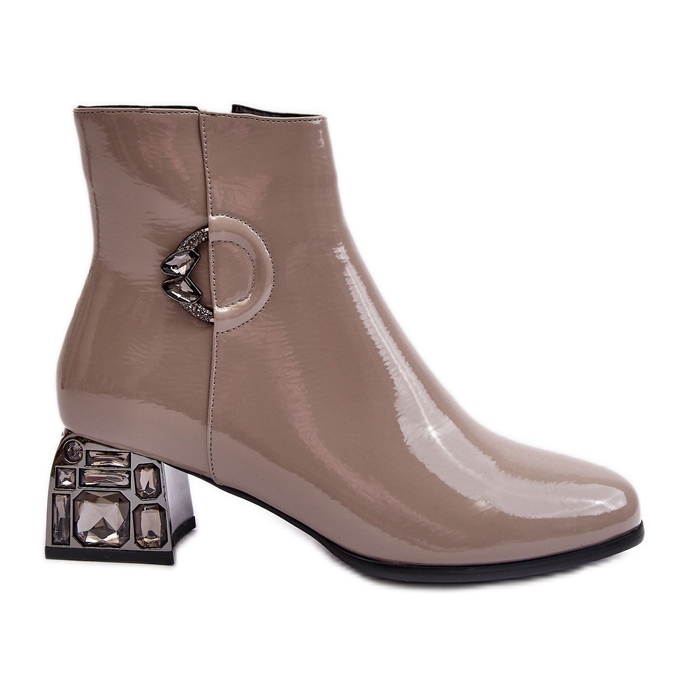 S.Barski Bottines vernies pour femmes à talons hauts décorés D&A MR870-93 Gris beige S.Barski Bottines vernies pour femmes à talons hauts décorés D&A MR870-93 Gris beige