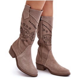 PA2 Bottes en daim à motif Sierra Cappuccino ajouré beige