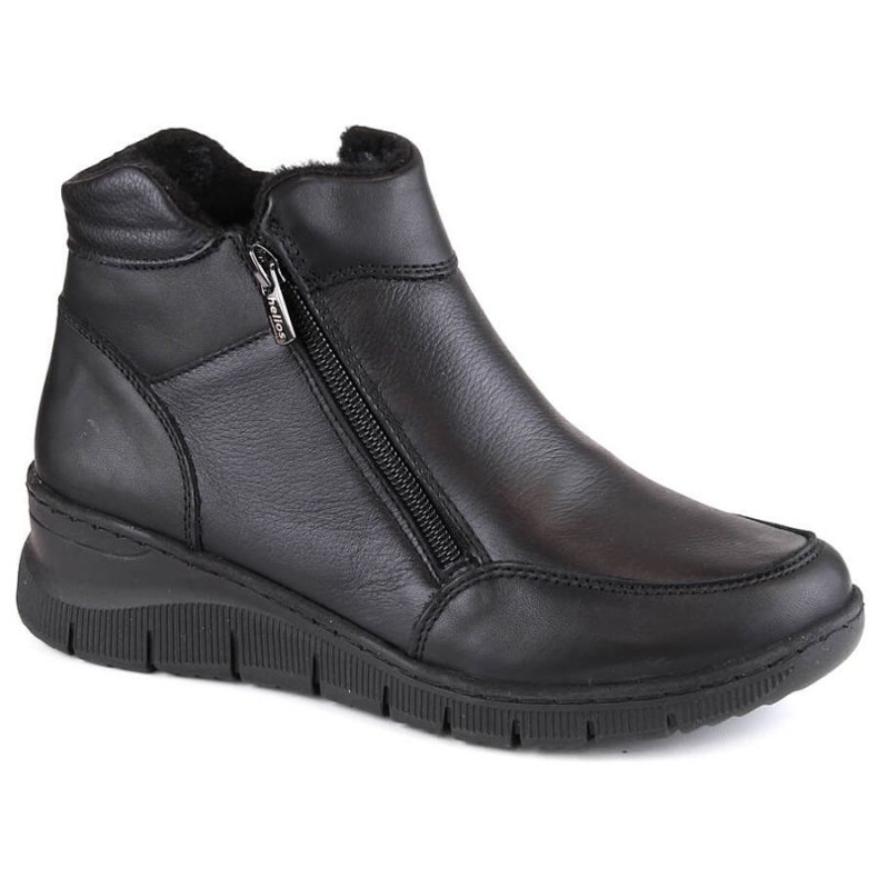 Bottines compensées en cuir confortables et isolées Helios W H594A, noir le noir