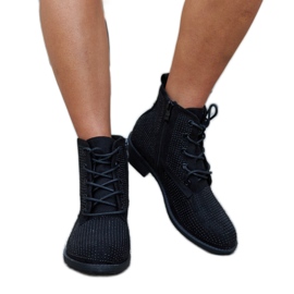 Bottines noires ornées de zircons Melisurgo