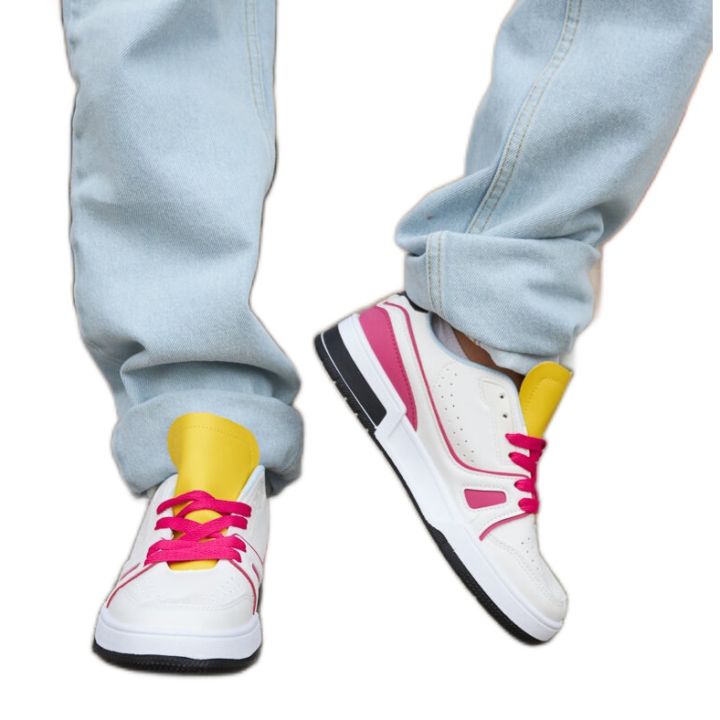 Baskets Archie blanches et roses avec languette jaune