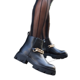 Bottines noires avec une épaisse chaîne Alfie décorative le noir