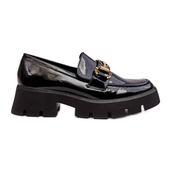 WS1 Mocassins Femme En Cuir Verni Avec Décoration, Noir Peuria le noir