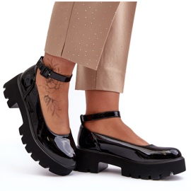 WS1 Chaussures en cuir verni pour femmes avec un talon bas et une boucle, noir par Owena