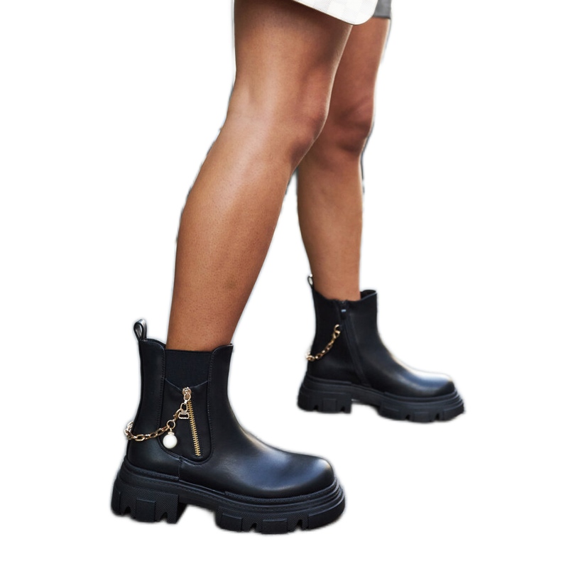 Bottines noires avec chaîne Archard décorative le noir