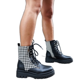 Bottines isolées noires à motif pied-de-poule par Alfeo le noir