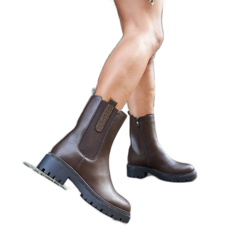 Bottes hautes marron ornées de strass Vicco brun