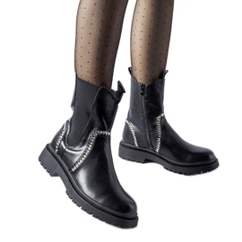 Bottines noires ornées de zircons Anastasio