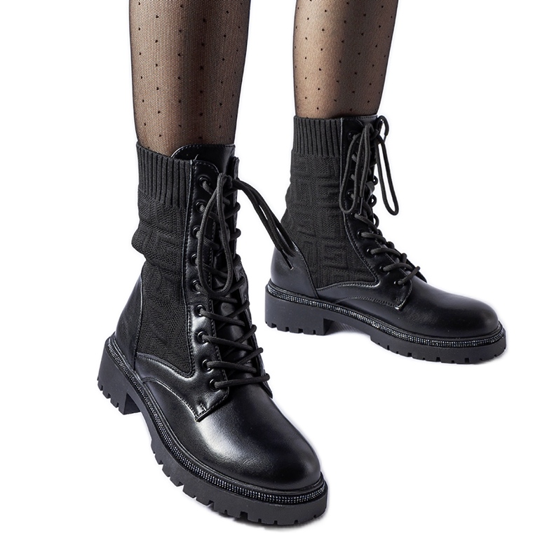 Bottines chaussettes noires avec strass Emanuele le noir