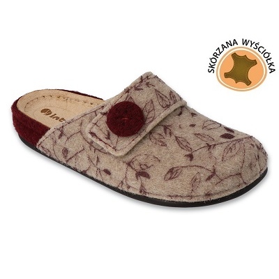 Chaussons femme Inblu avec empiècement en cuir 155D142 beige