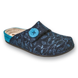 Chaussons femme Inblu avec empiècement en cuir 155D143 bleu marine