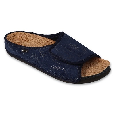 Chaussons femme Inblu avec insert en liège 155D140, bleu marine, avec velcro