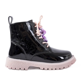 Evento Bottines vernies noires et roses avec ours en peluche Orso