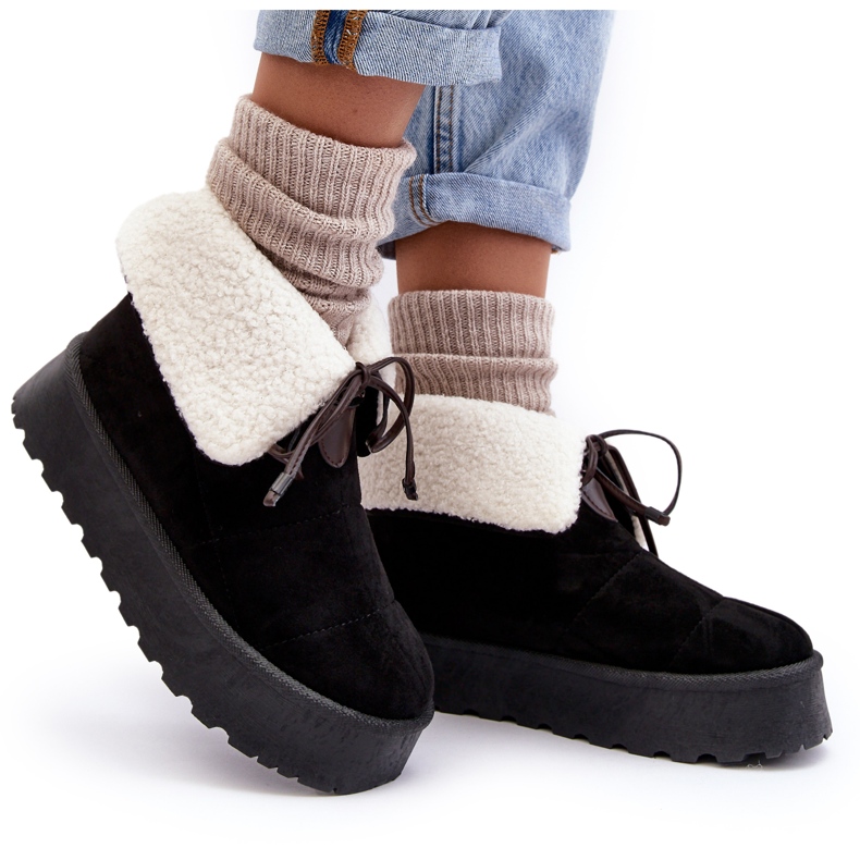 Bottes de neige noires à plateforme Olimuka avec peau de mouton le noir