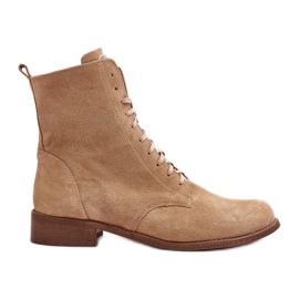 Bottines à lacets femme en daim Nicole 2848 Beige