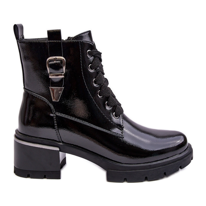 S.Barski Bottes en cuir verni pour femmes D&amp;A MR870-97 Noir le noir