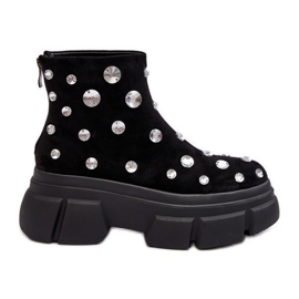 S.Barski Bottes isolées en daim avec cristaux D&amp;A MR870-83 Noir le noir