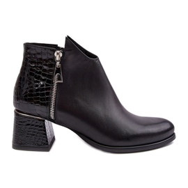 PA2 Bottines en cuir à talon bas pour femme Zazoo 4111 Noir