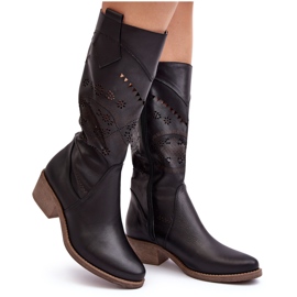 Boots en cuir à motif ajouré, Noir Sierra le noir