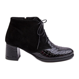 PA2 Bottines Femme Talon Bas, Motif Serpent, Noir Ebba
