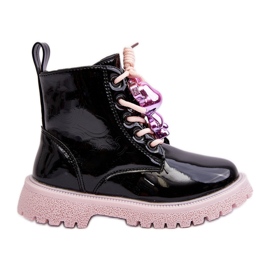 Miss Bottes isolées vernies pour enfants avec décoration, noir et rose Bunnyjoy