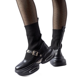 Bottines noires avec tige en chaussette par Ivana le noir