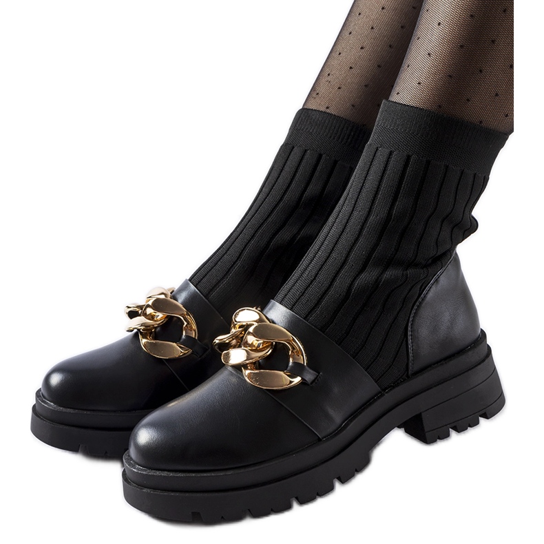 Bottines chaussettes noires avec chaîne Giussago le noir