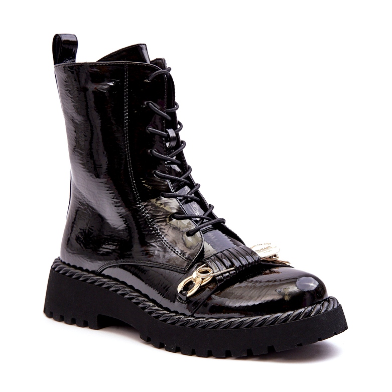 Bottines Worker Brevetées Pour Femme Avec Décoration Noir S.Barski MR870-67 le noir