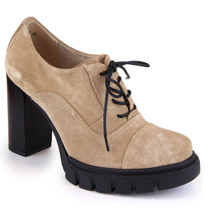 Chaussures femme en cuir suédé à talon haut et plateforme, beige Filippo DP4918