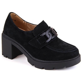 Chaussures en cuir suédé, mocassins à talon haut et plateforme, noir Filippo DP4785