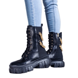 Bottines noires ornées de chaînes Crocemosso