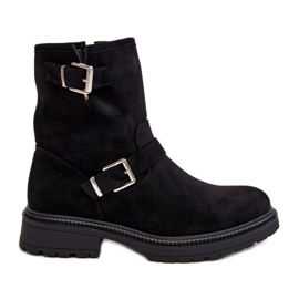 Bottes à talons plats pour femmes avec boucles noir Bliggore le noir