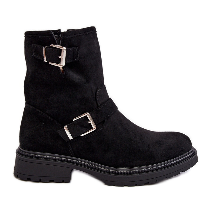 Bottes à talons plats pour femmes avec boucles noir Bliggore le noir