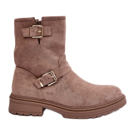 Bottines plates à boucles pour femme, beige foncé Bliggore