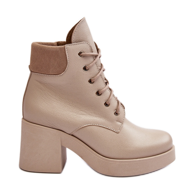 Bottines en cuir pour femmes à talon haut Beige Lemar Leocera Bottines en cuir pour femmes à talon haut Beige Lemar Leocera