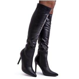 WS1 Cuissardes à talons hauts pour femmes, noir Sirenpha