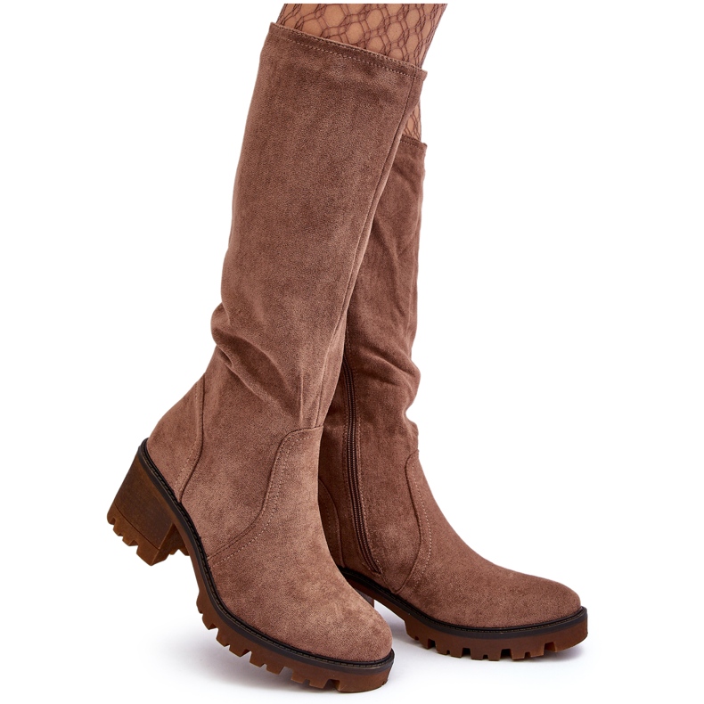 WS1 Bottes au-dessus du genou à talons bas pour femmes, marron Beveta brun