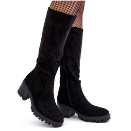 WS1 Bottes au-dessus du genou à talons bas pour femmes, noir Beveta
