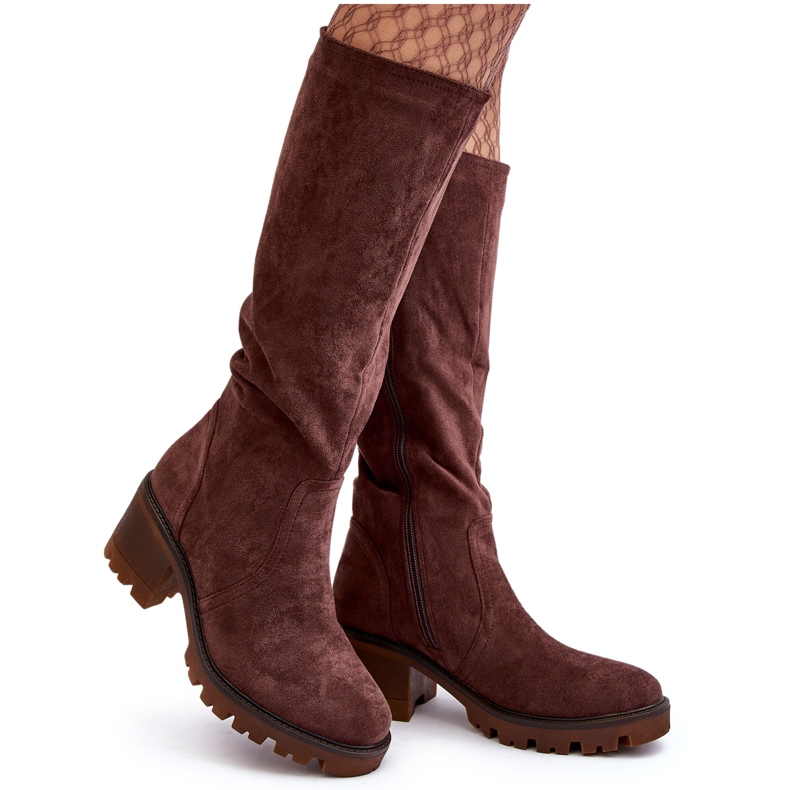 WS1 Cuissardes à talons bas pour femme, marron foncé Beveta brun