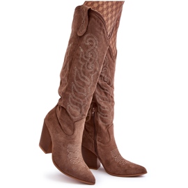 WS1 Bottes cowboy à talons hauts pour femme, beige foncé Tomani