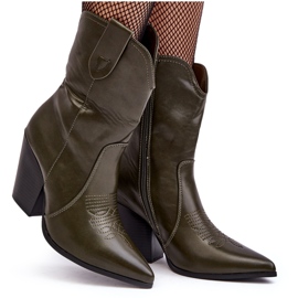 WS1 Bottes Cowboy À Talons Hauts Pour Femme Vert Foncé Melaitia