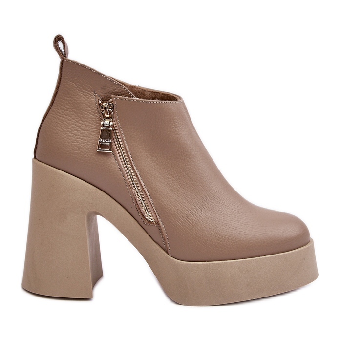 Bottines pour femmes sur un talon haut massif avec une fermeture éclair 1755 Zazoo Beige
