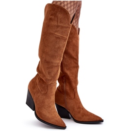 Bottes de cowboy Delia en daim camel à la mode brun